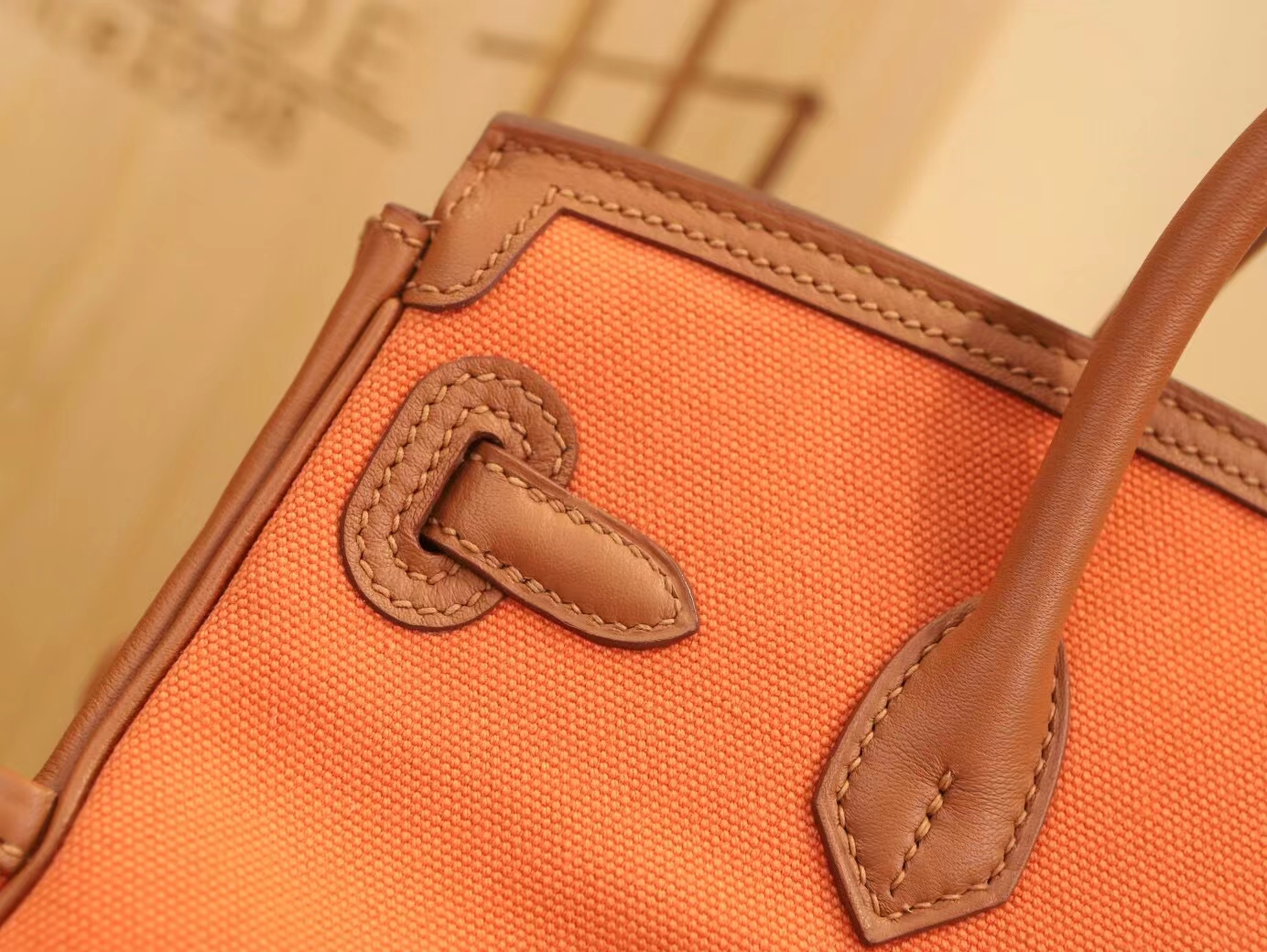 爱马仕帆布铂金包 Hermes Birkin Cargo25CM 橙色帆布拼金棕牛皮 银扣