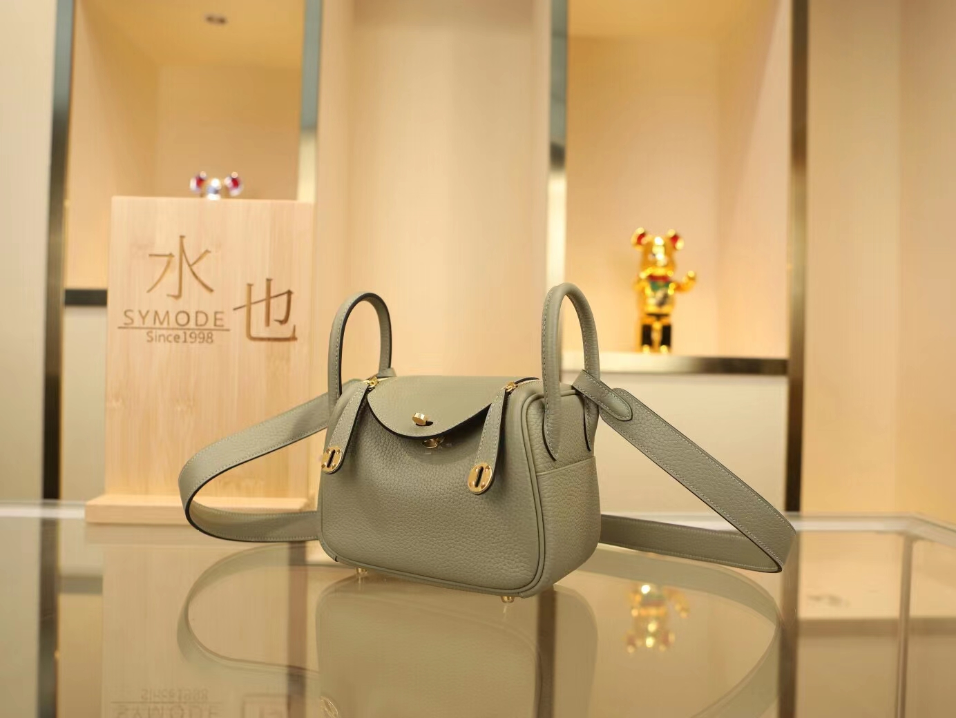 Hermes包包官网 爱马仕Q1绿豆灰TC牛皮迷你琳迪包Mini Lindy19CM