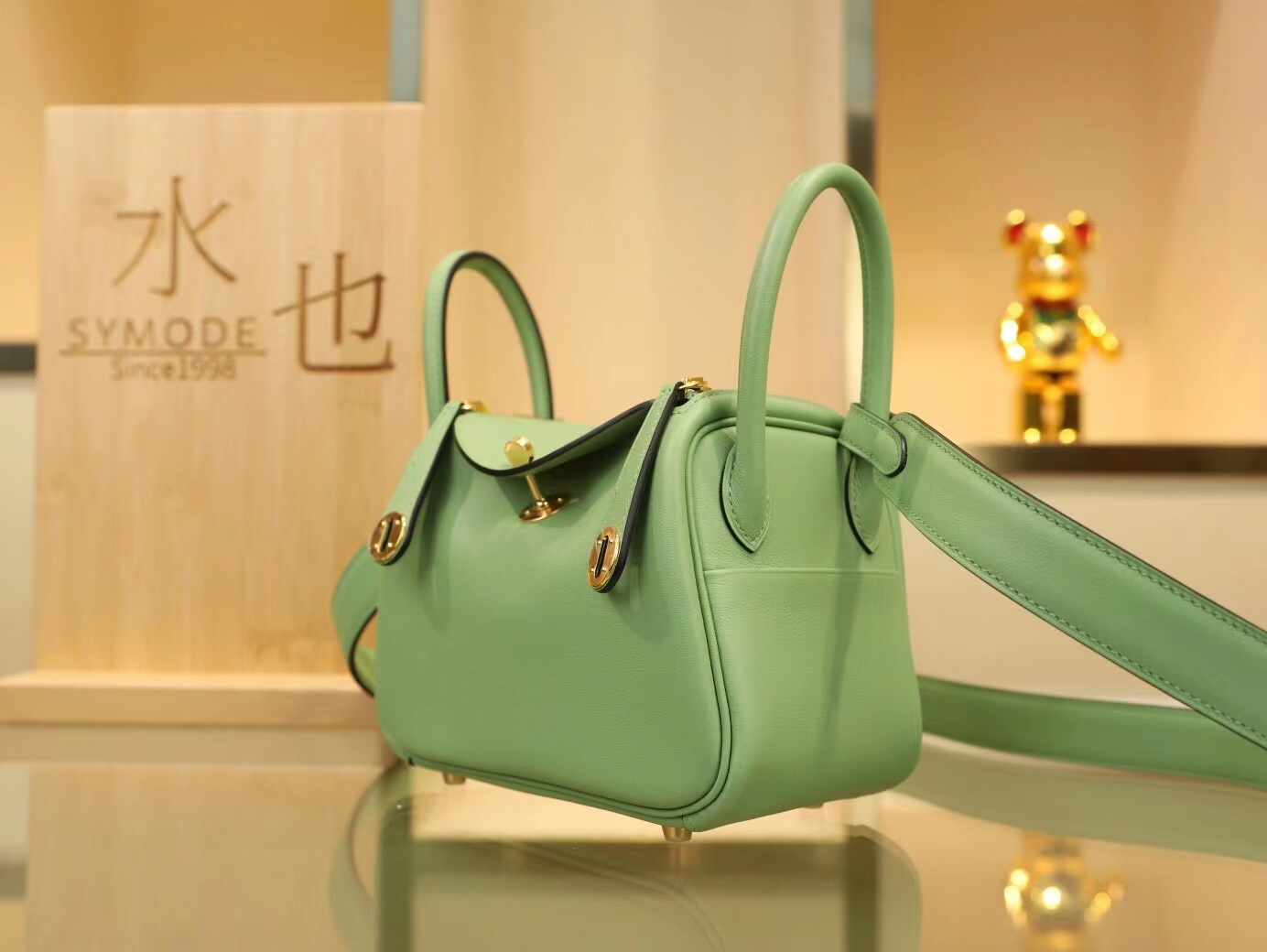 爱马仕迷你琳迪包 Hermes 3i牛油果绿Swift牛皮Mini Lindy19CM 金扣