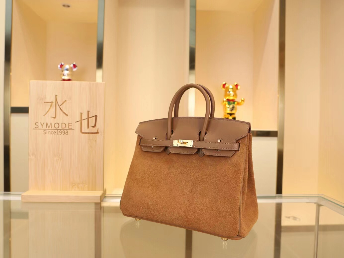 爱马仕新款铂金包 Hermes Swift皮拼grizzly麂皮3g栗子色 Birkin25CM
