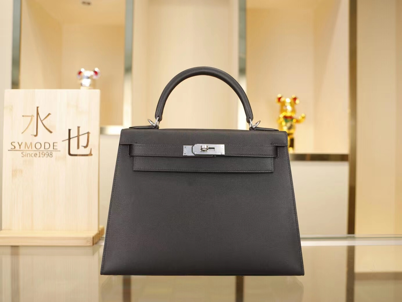Hermes手袋 Hermes Kelly28CM新皮种monsieur皮黑色凯莉包 银扣