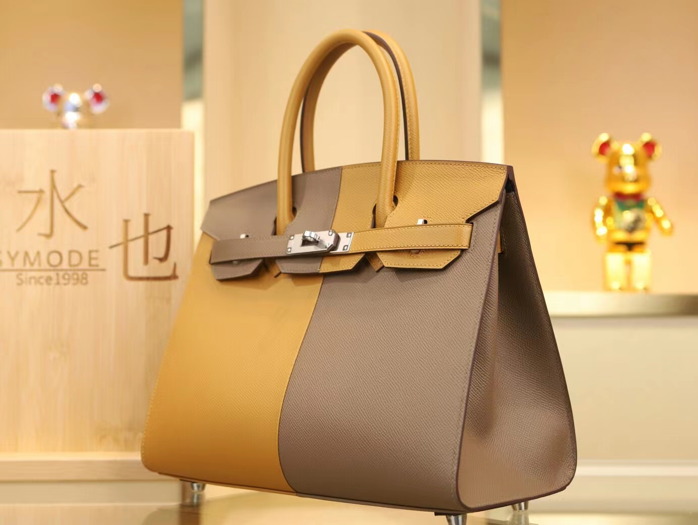 Hermes Birkin30CM Casaque对拼系列 爱马仕三拼色Epsom皮铂金包 银扣