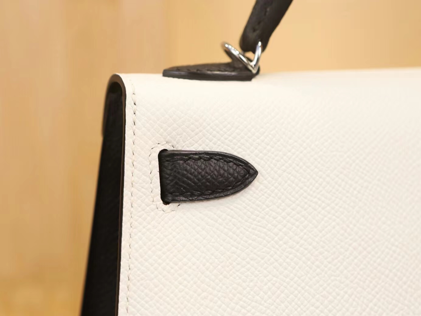 Hermes Mini Kelly二代19CM 爱马仕黑色拼白色Epsom皮二代迷你凯莉包