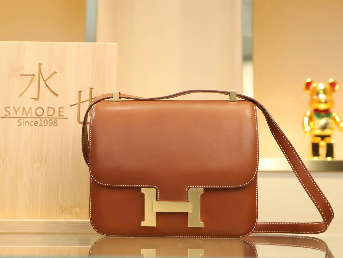 爱马仕女包定做 Hermes Constance24CM CC34焦糖棕马鞍皮康斯坦包
