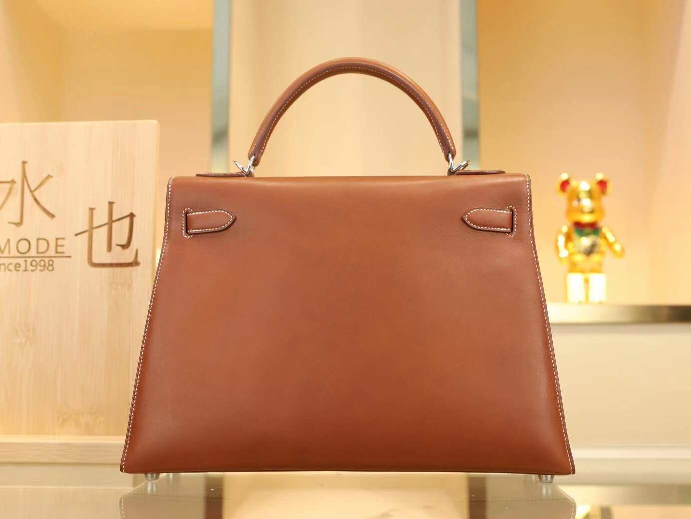 Hermes Kelly32CM 爱马仕CK34焦糖棕马鞍皮凯莉包手提女包 银扣
