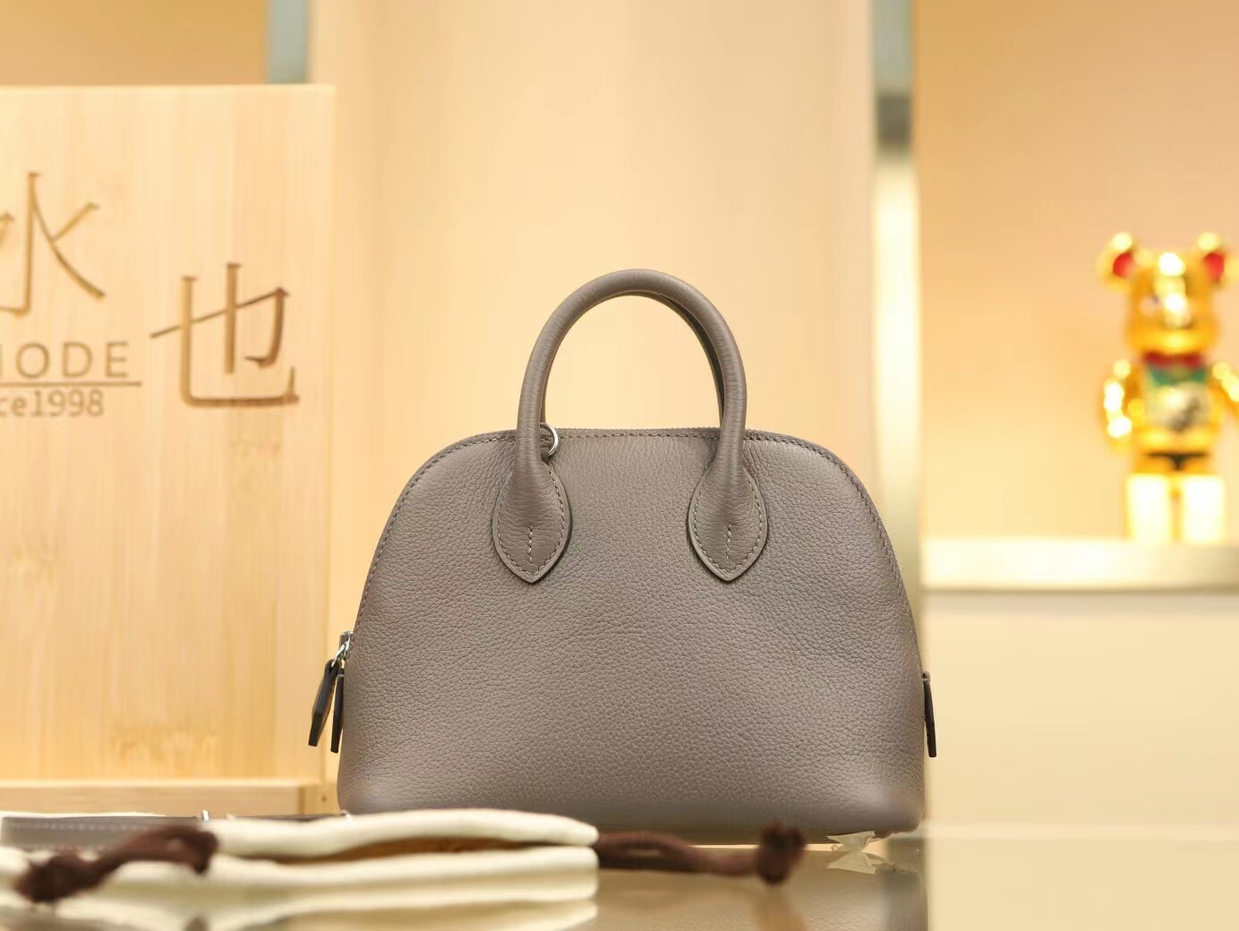 爱马仕保龄球包 Hermes Bolide 1923 mini18CM 8F锡器皮Evercolor皮 银扣