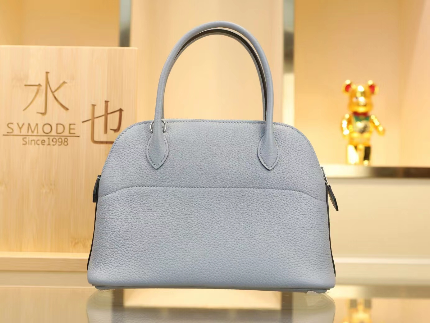 水也名品 Hermes爱马仕亚麻蓝J7 Blue Lin TC牛皮保龄球包Bolide 27CM