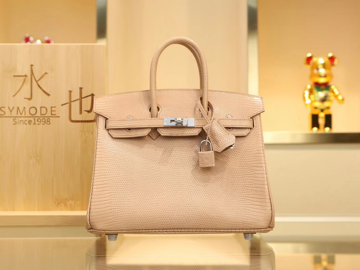 爱马仕包包定制 Hermes CC17灰褐色蜥蜴皮铂金包Birkin25CM 银扣
