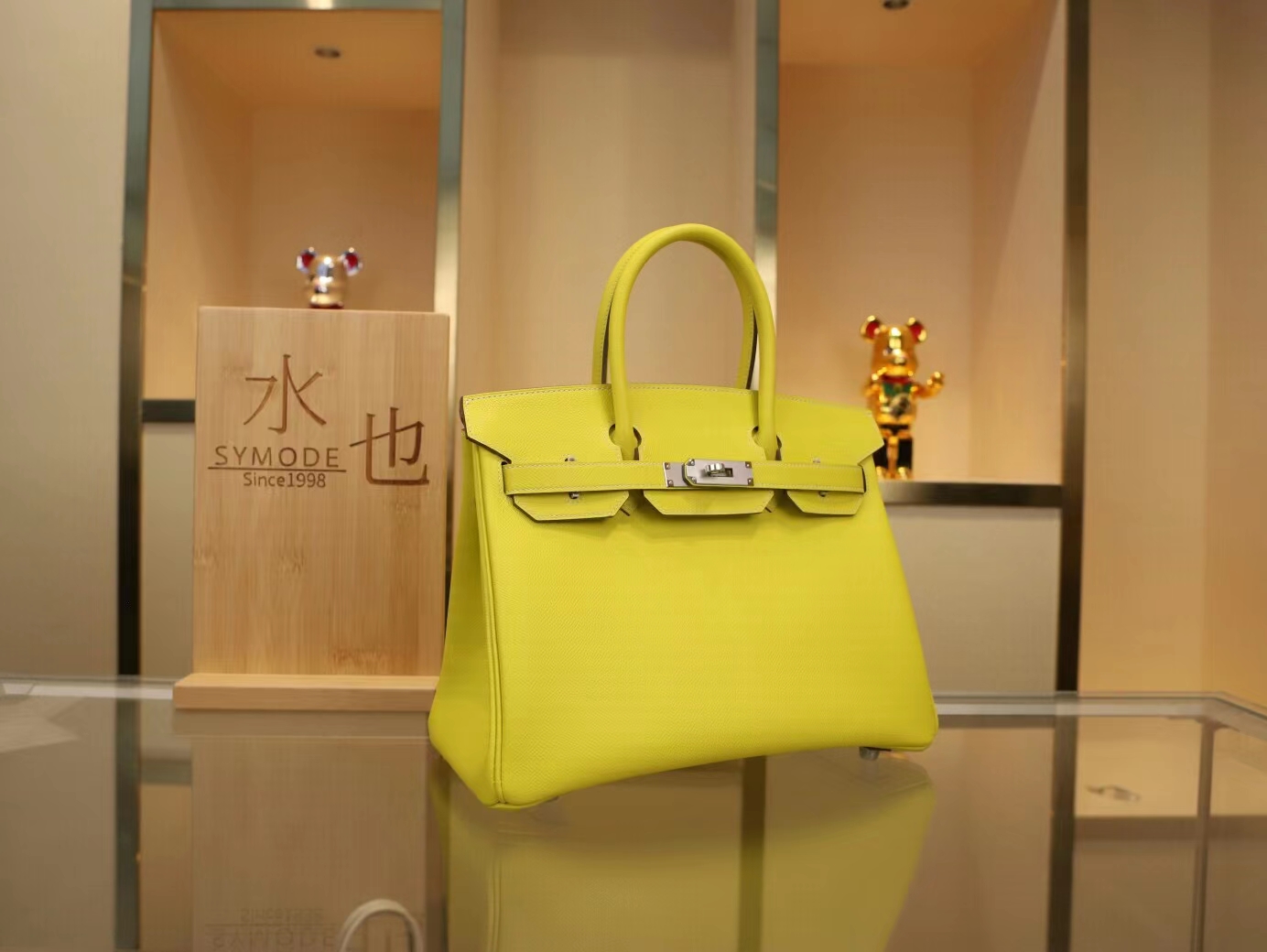 爱马仕拼色铂金包 Hermes 9R柠檬黄内拼80珍珠灰Birkin30CM 银扣