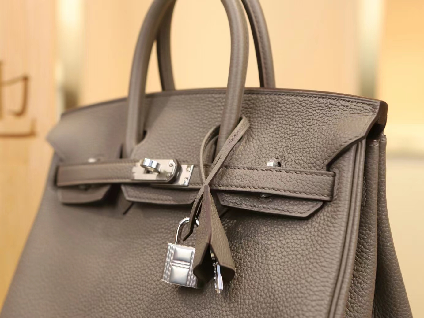 爱马仕包包官网 Hermes Birkin25CM 8F锡器灰Togo皮内缝铂金包