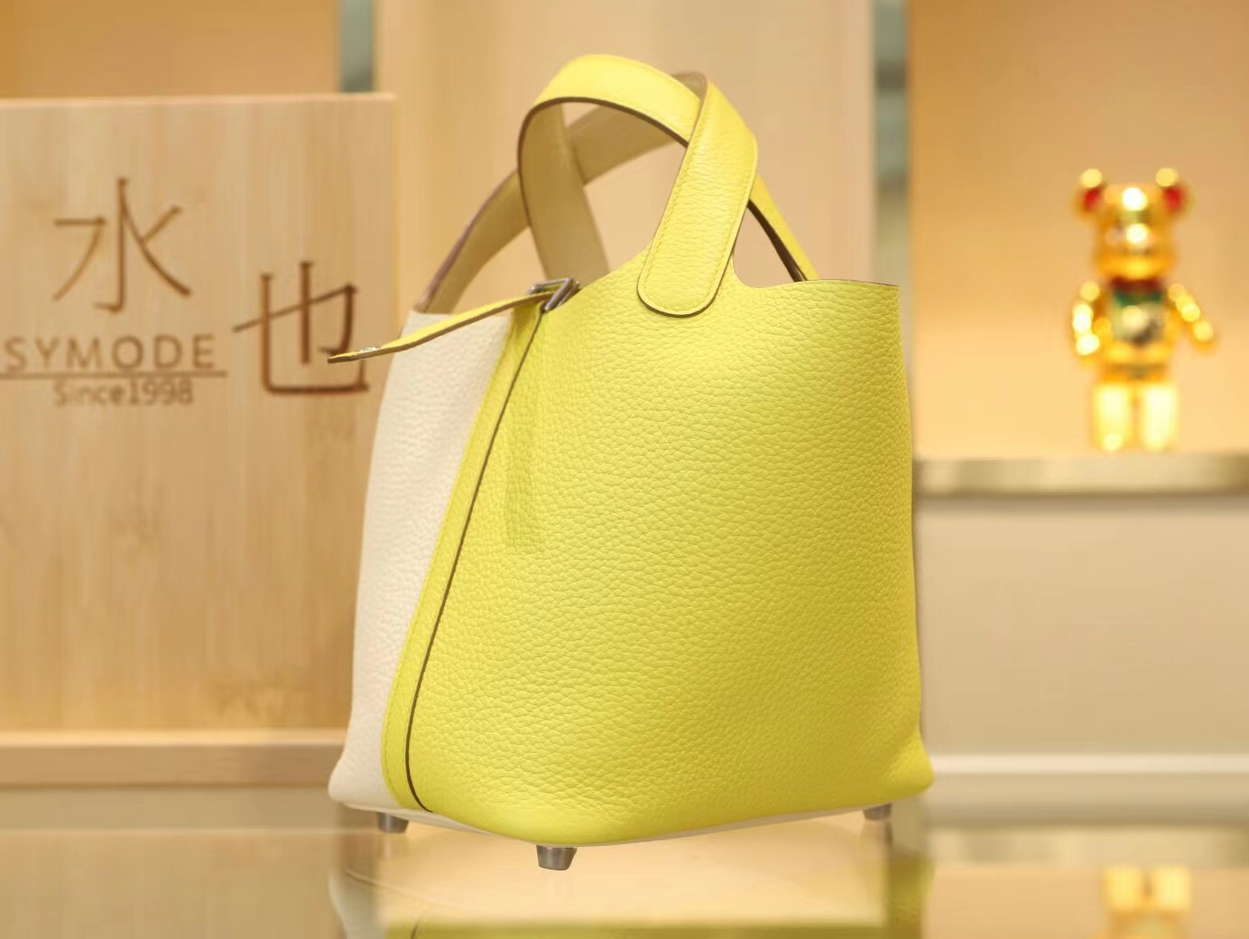 爱马仕菜篮子水桶包 Hermes Picotin Lock18CM 奶油白对拼糖果黄 银扣