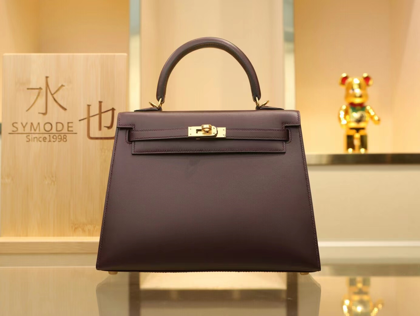 Symode Hermes爱马仕CK57波尔多酒红Box小牛皮凯莉包Kelly 25CM 金扣