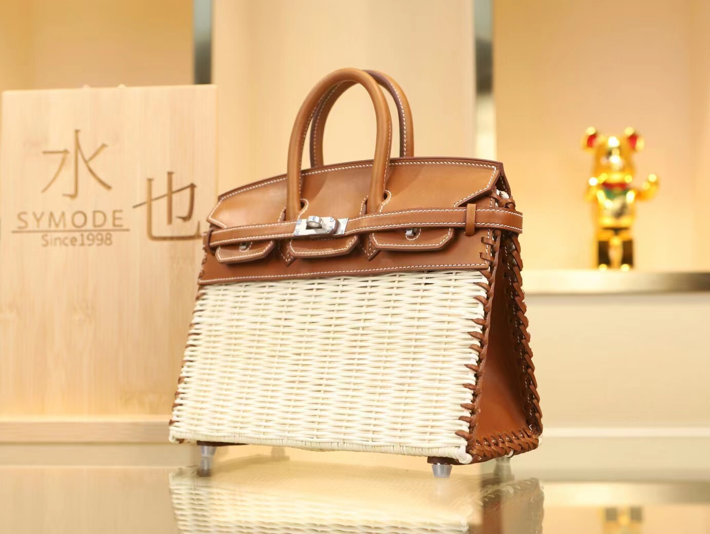 爱马仕铂金包野餐系列 Hermes金棕色马鞍皮拼编织藤条Picnic Birkin25CM