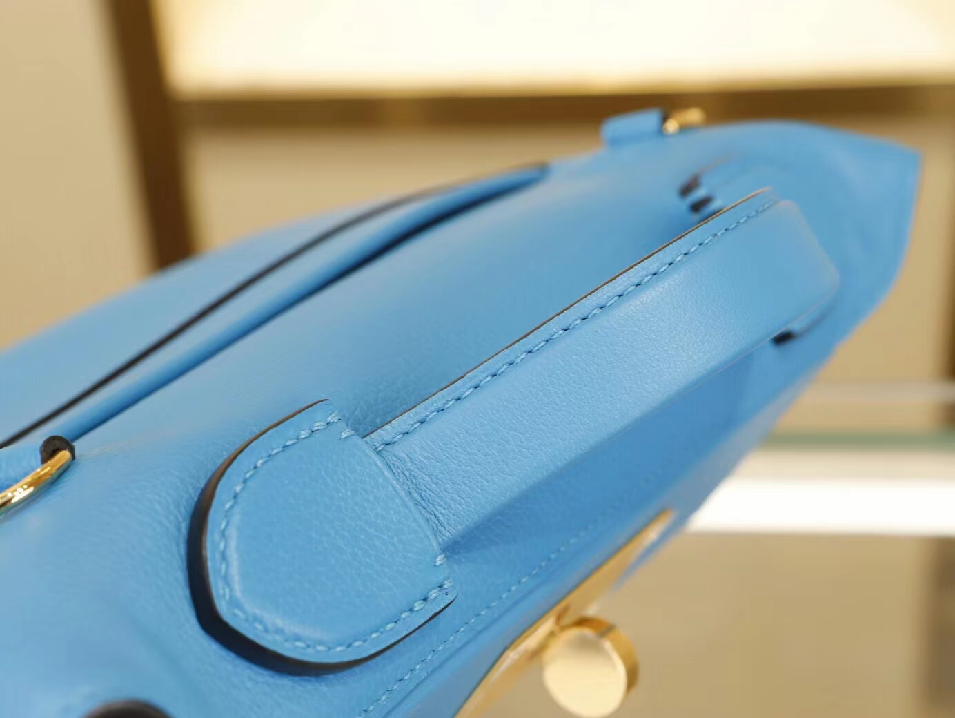 爱马仕新款女包 Hermes mini 2424 0F弗里达蓝 Evercolor拼Swift牛皮 金扣