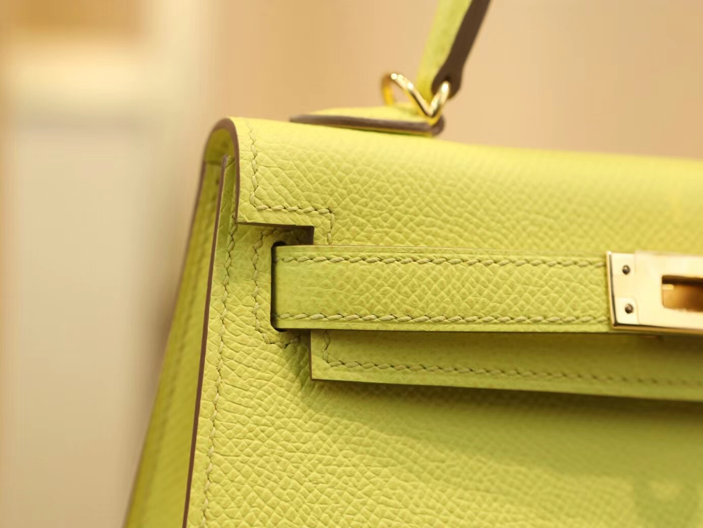 爱马仕女包定造 Hermes 9R柠檬黄Epsom掌纹皮Mini Kelly 2代迷你凯莉包二代