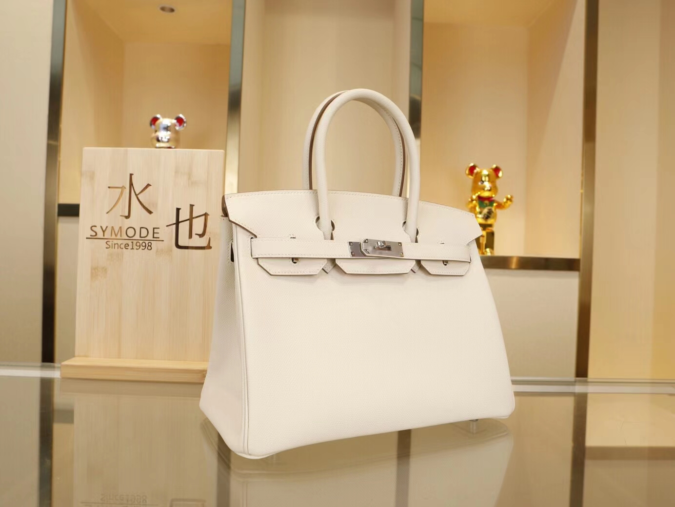 Hermes Birkin30 爱马仕铂金包CC10奶昔白Epsom掌纹牛皮 金银扣
