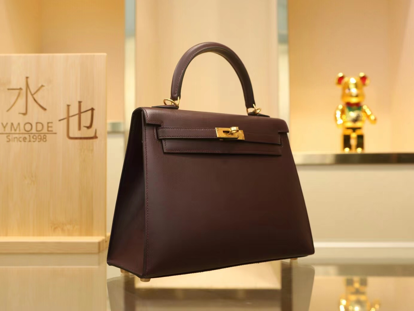 Symode Hermes爱马仕CK57波尔多酒红Box小牛皮凯莉包Kelly 25CM 金扣