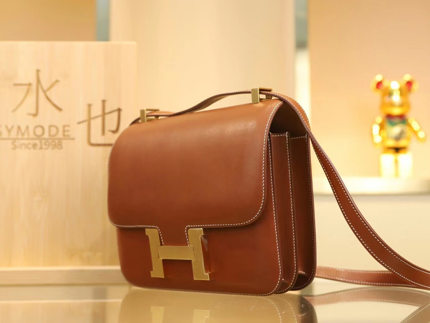爱马仕女包定做 Hermes Constance24CM CC34焦糖棕马鞍皮康斯坦包