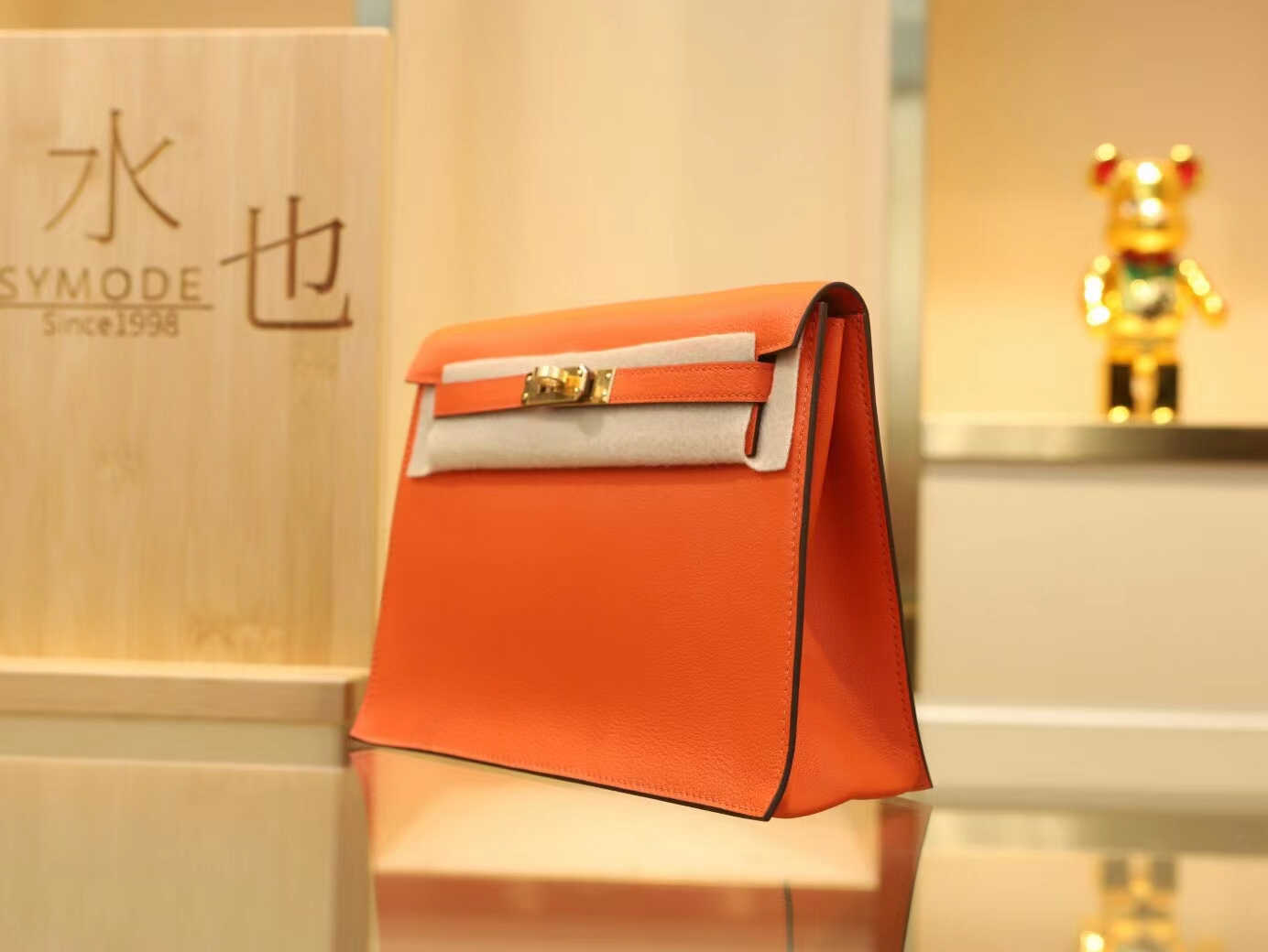 水也名品 全手缝爱马仕Hermes Kelly Danse22CM 8v罂粟橘Evercolor皮 金扣