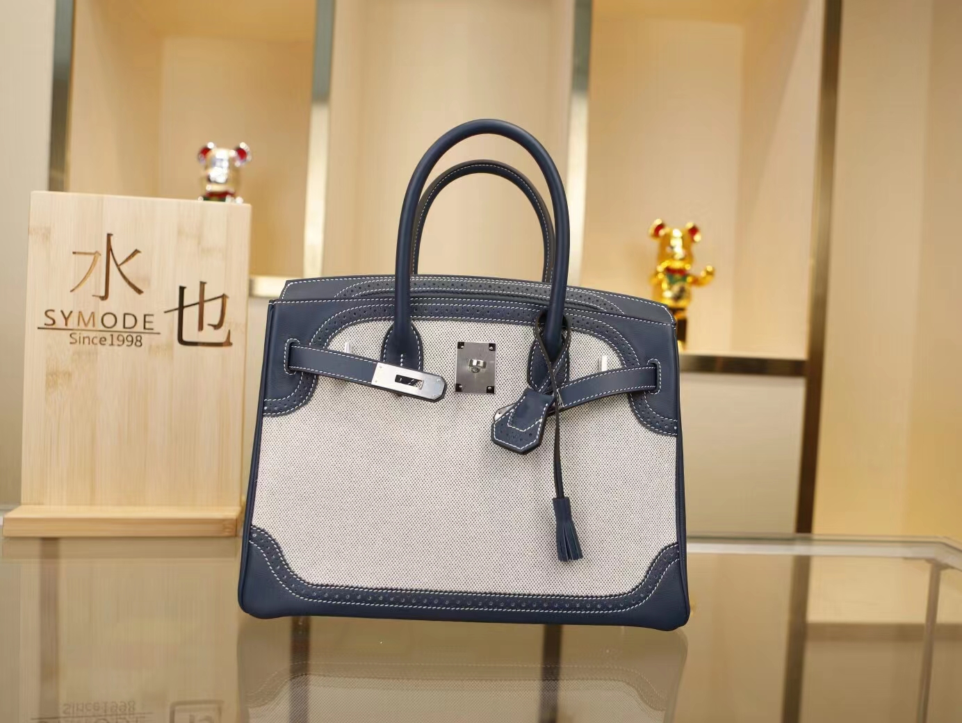 爱马仕铂金包限量Ghillies蕾丝款 帆布拼7p布鲁斯蓝swift皮Birkin30CM 银扣