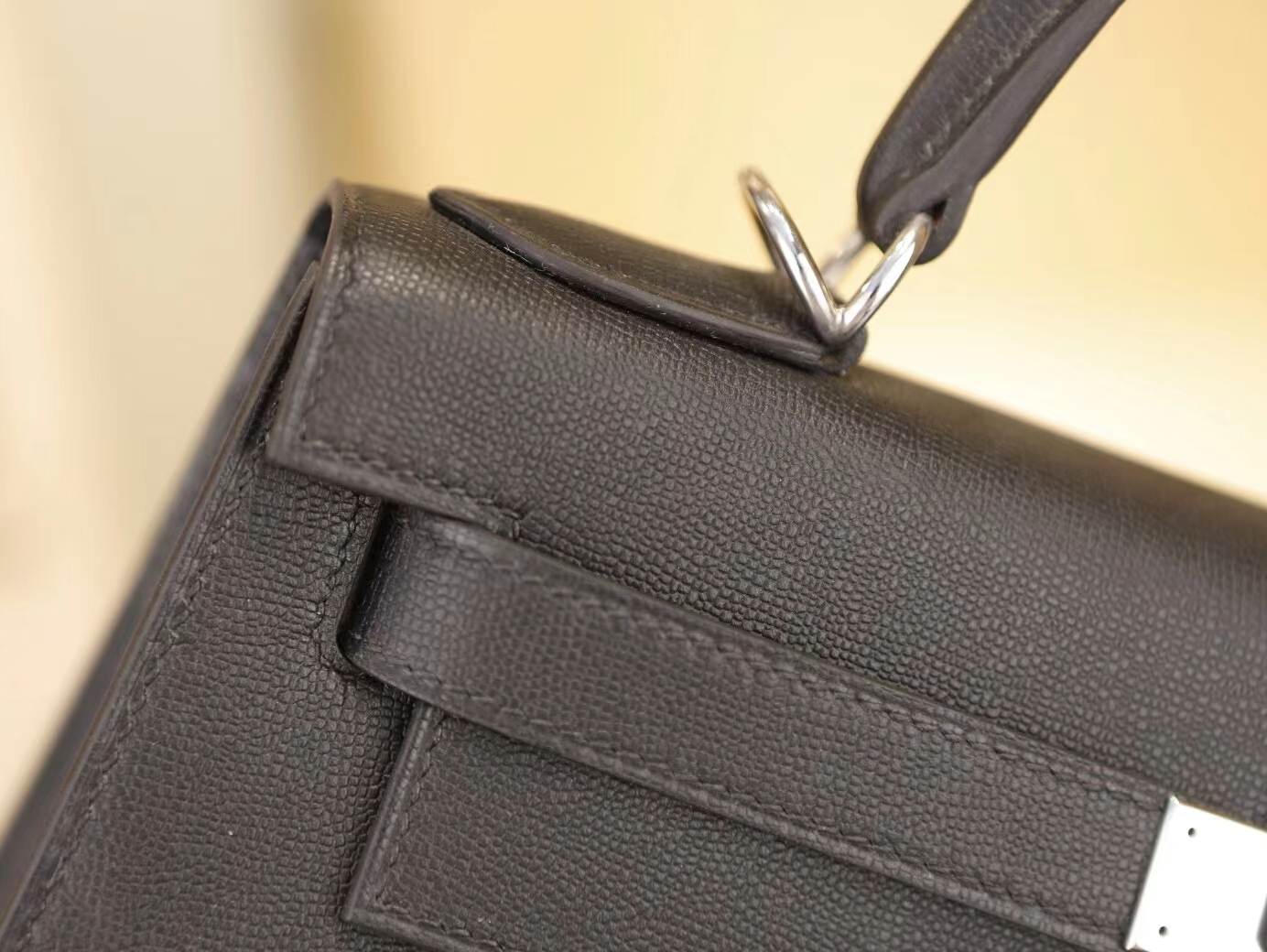 Hermes手袋 Hermes Kelly28CM新皮种monsieur皮黑色凯莉包 银扣
