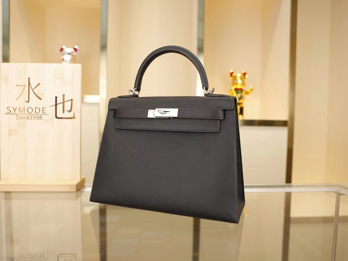 Hermes手袋 Hermes Kelly28CM新皮种monsieur皮黑色凯莉包 银扣