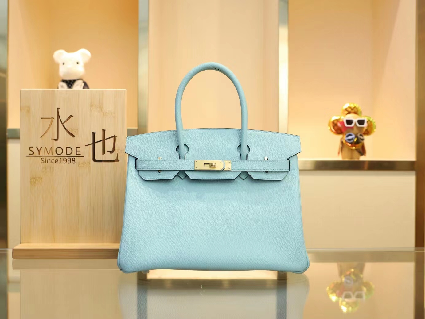 Hermes Birkin30CM 爱马仕3Z圣西尔蓝Epsom皮铂金包 银扣/金扣