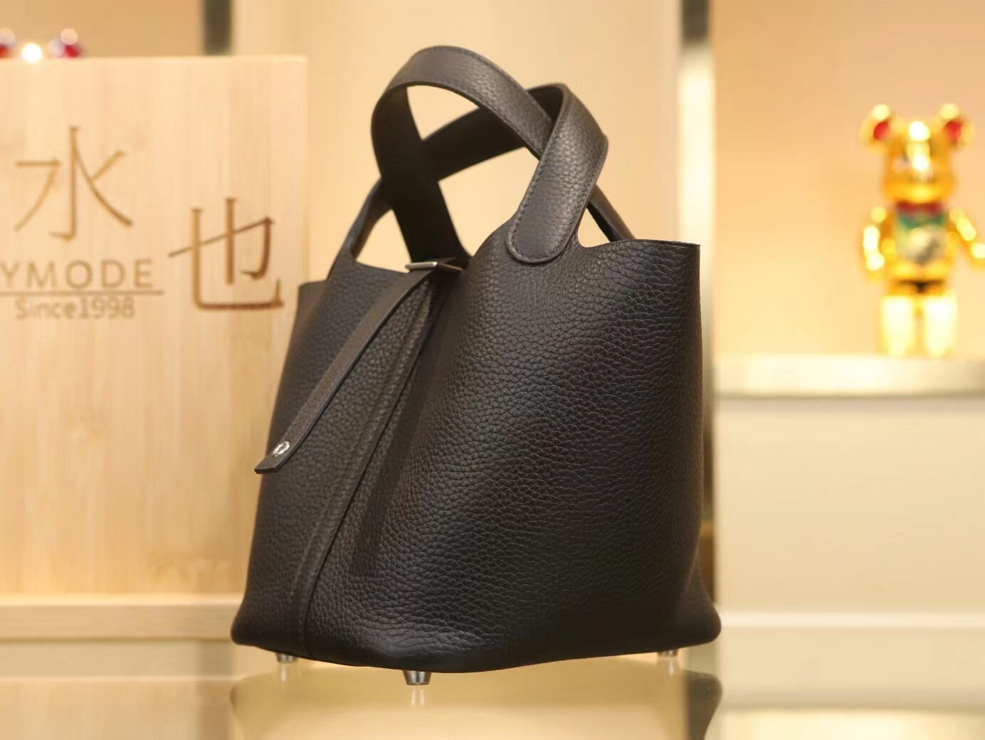 爱马仕菜篮子包 Hermes Picotin Lock18/22CM 89黑色TC皮 银扣/金扣