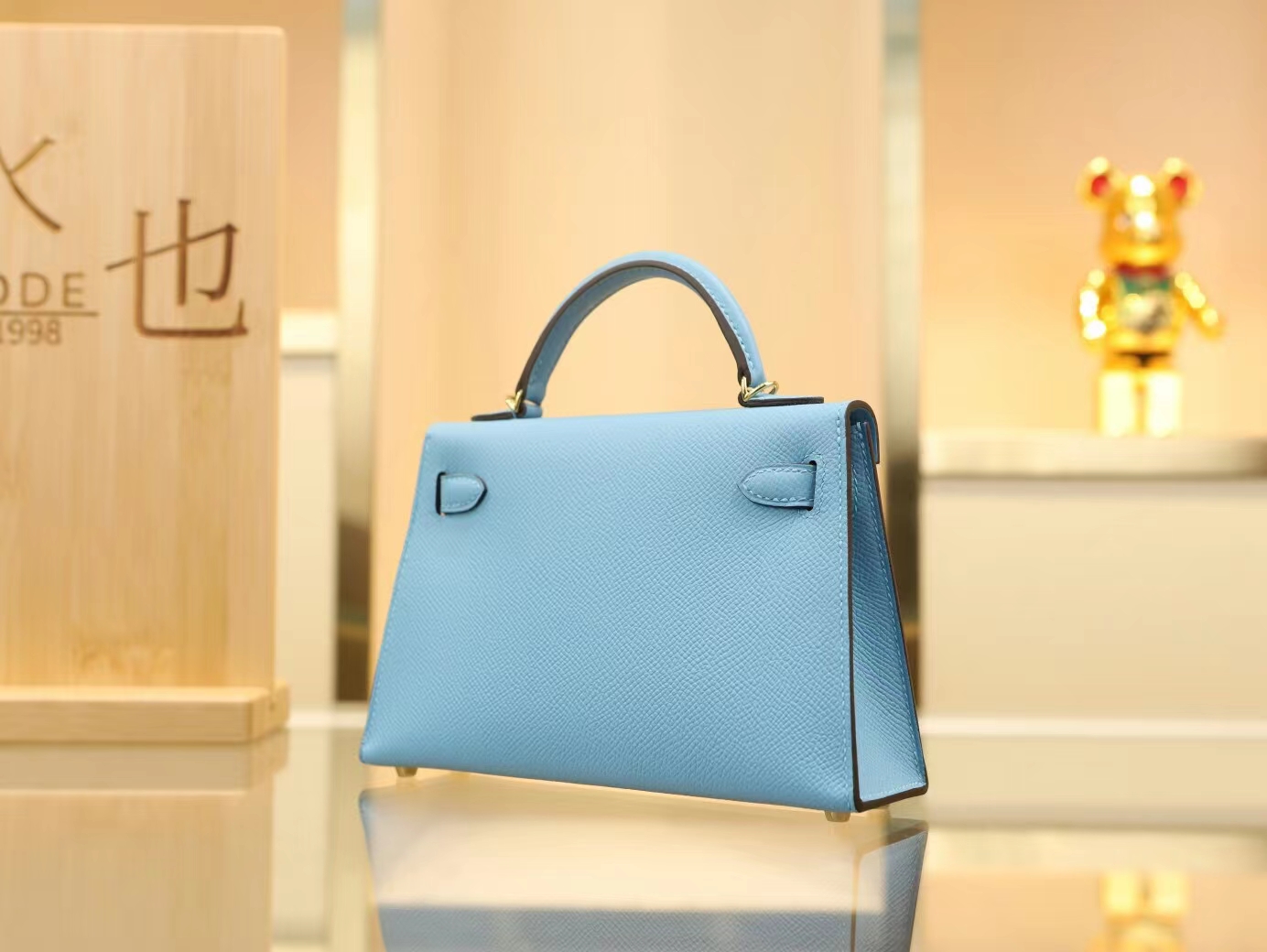 水也名品 Hermes爱马仕P3北方蓝Epsom皮Mini Kelly19CM迷你凯莉包二代
