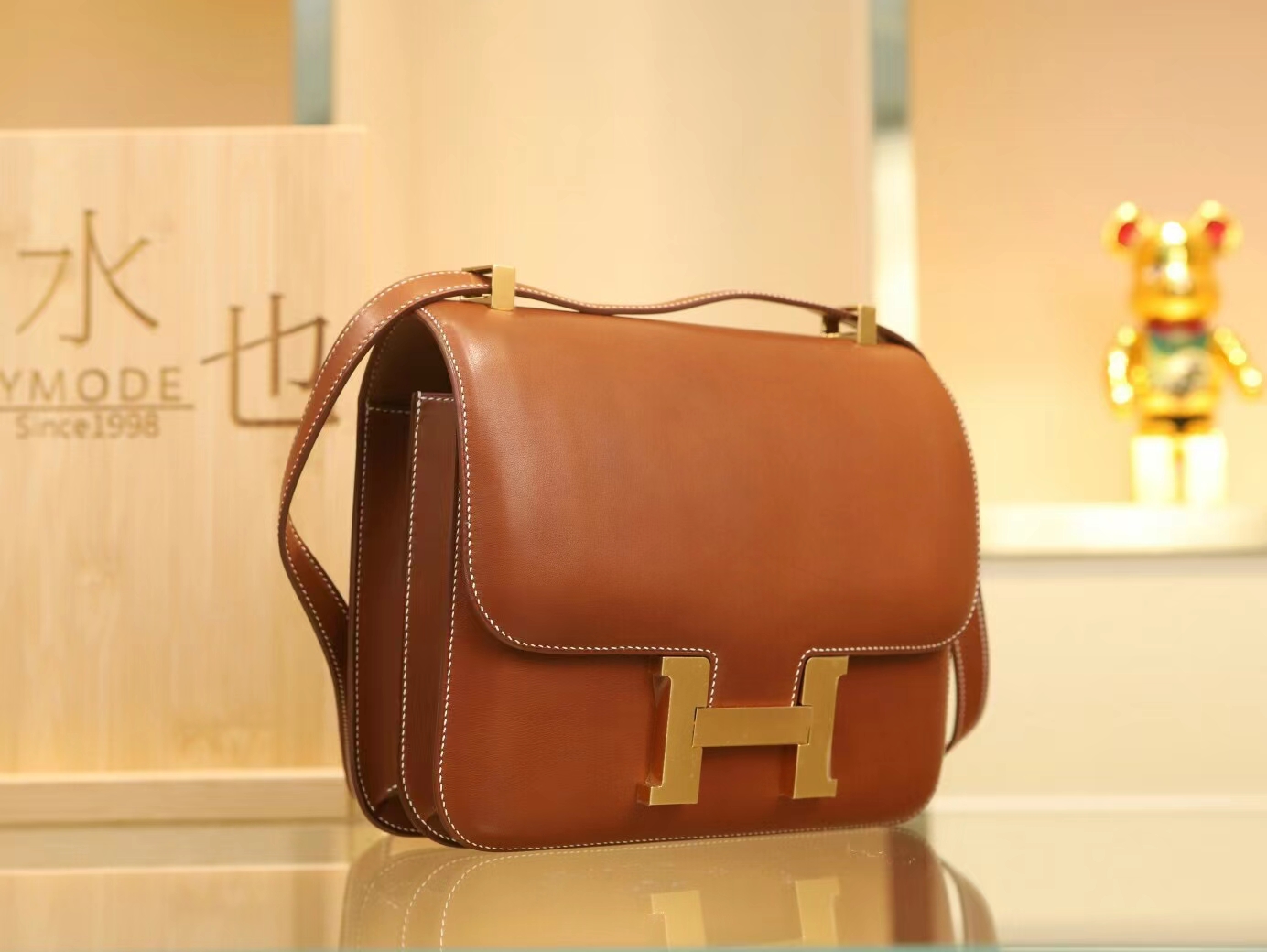 爱马仕女包定做 Hermes Constance24CM CC34焦糖棕马鞍皮康斯坦包