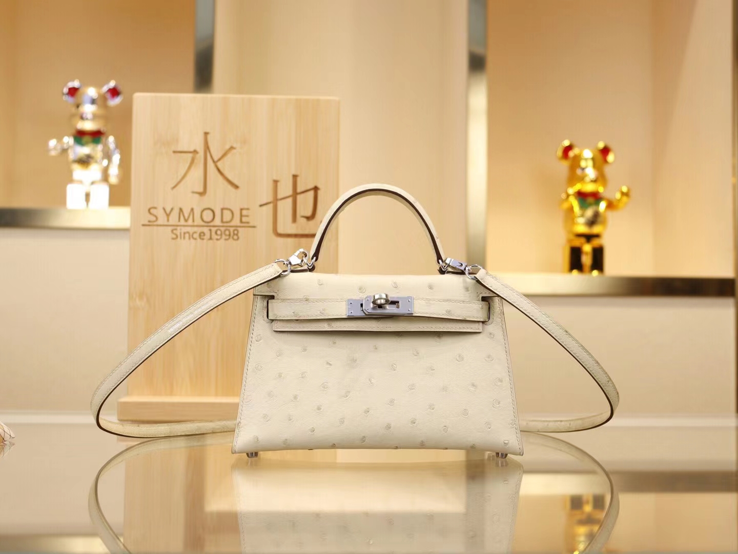 爱马仕手拿包 Hermes Mini Kelly 2代3C羊毛白鸵鸟皮迷你凯莉包 银扣