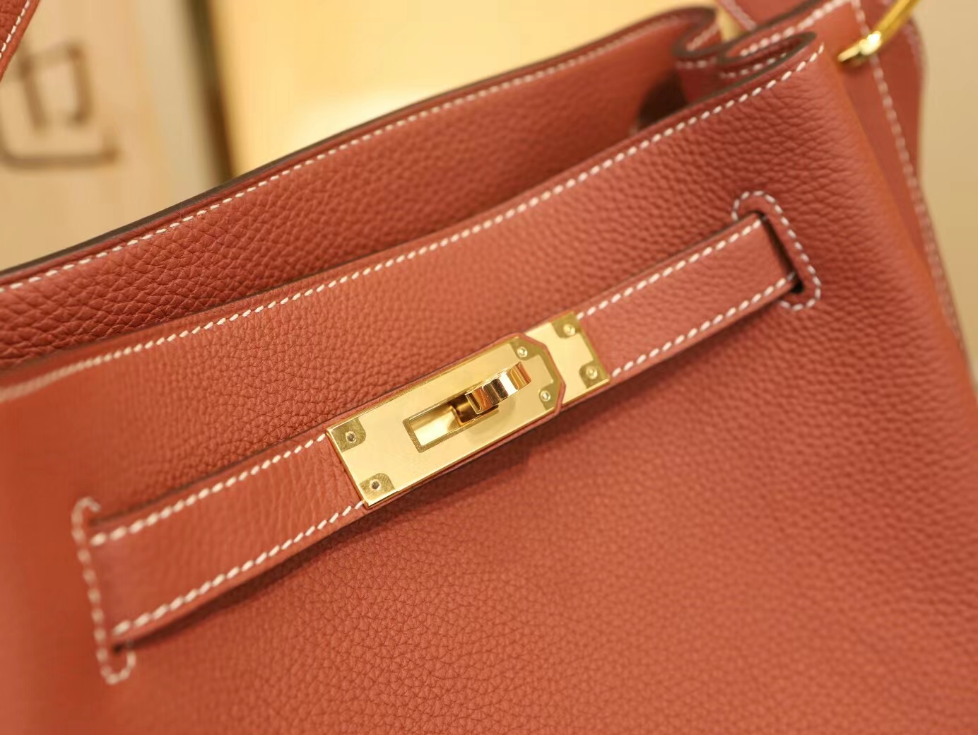 Hermes Sokelly22CM 爱马仕4E枫叶棕Togo荔枝纹牛皮单肩斜挎包 金扣