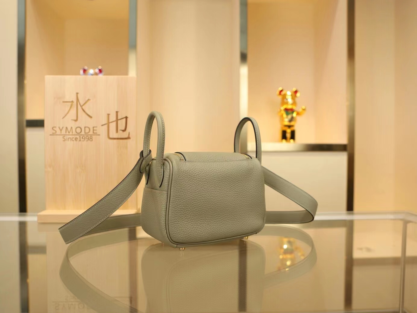 Hermes包包官网 爱马仕Q1绿豆灰TC牛皮迷你琳迪包Mini Lindy19CM