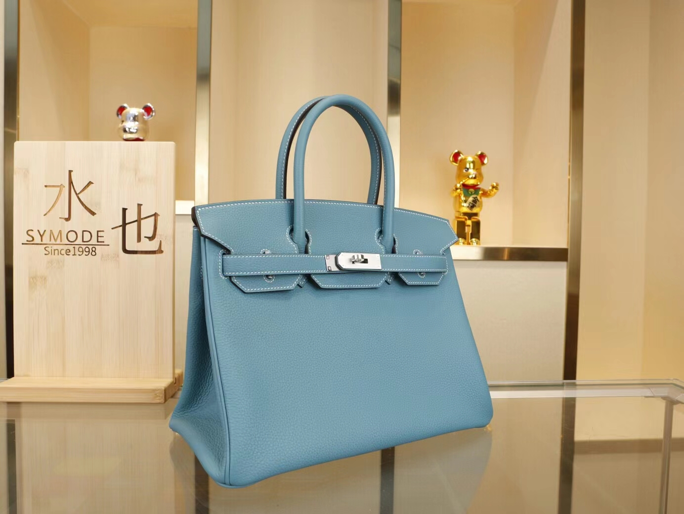 爱马仕铂金包价格 Hermes Birkin30CM CC75牛仔蓝Togo牛皮 金银扣