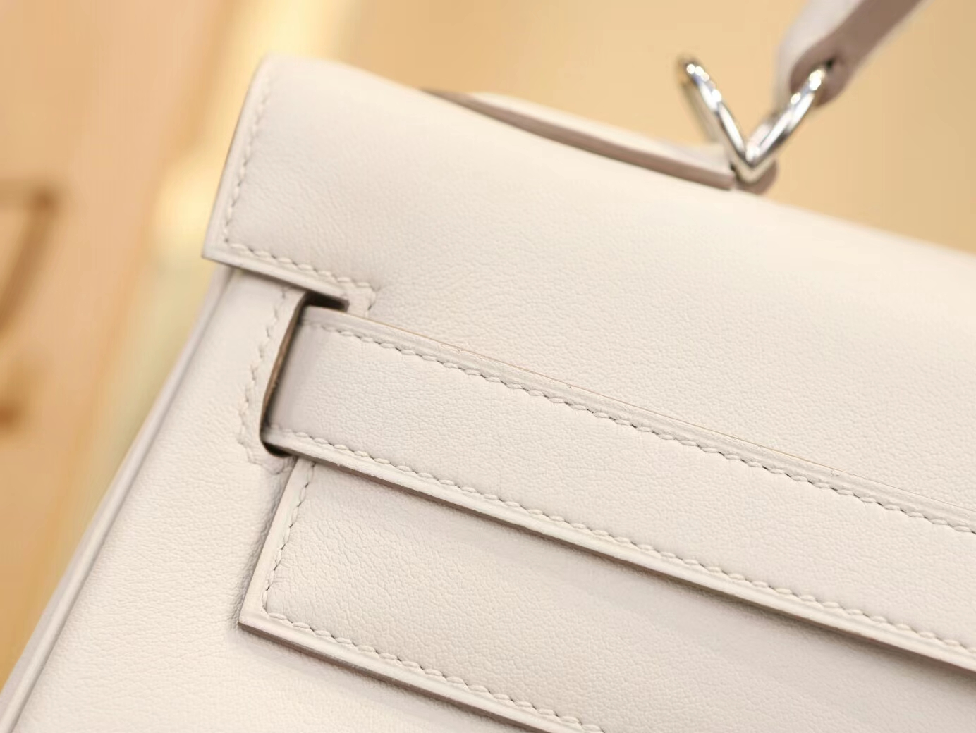 爱马仕包包定制 Hermes Kelly32CM 80珍珠灰Swift小牛皮凯莉包 银扣