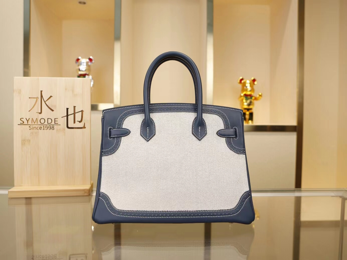 爱马仕铂金包限量Ghillies蕾丝款 帆布拼7p布鲁斯蓝swift皮Birkin30CM 银扣