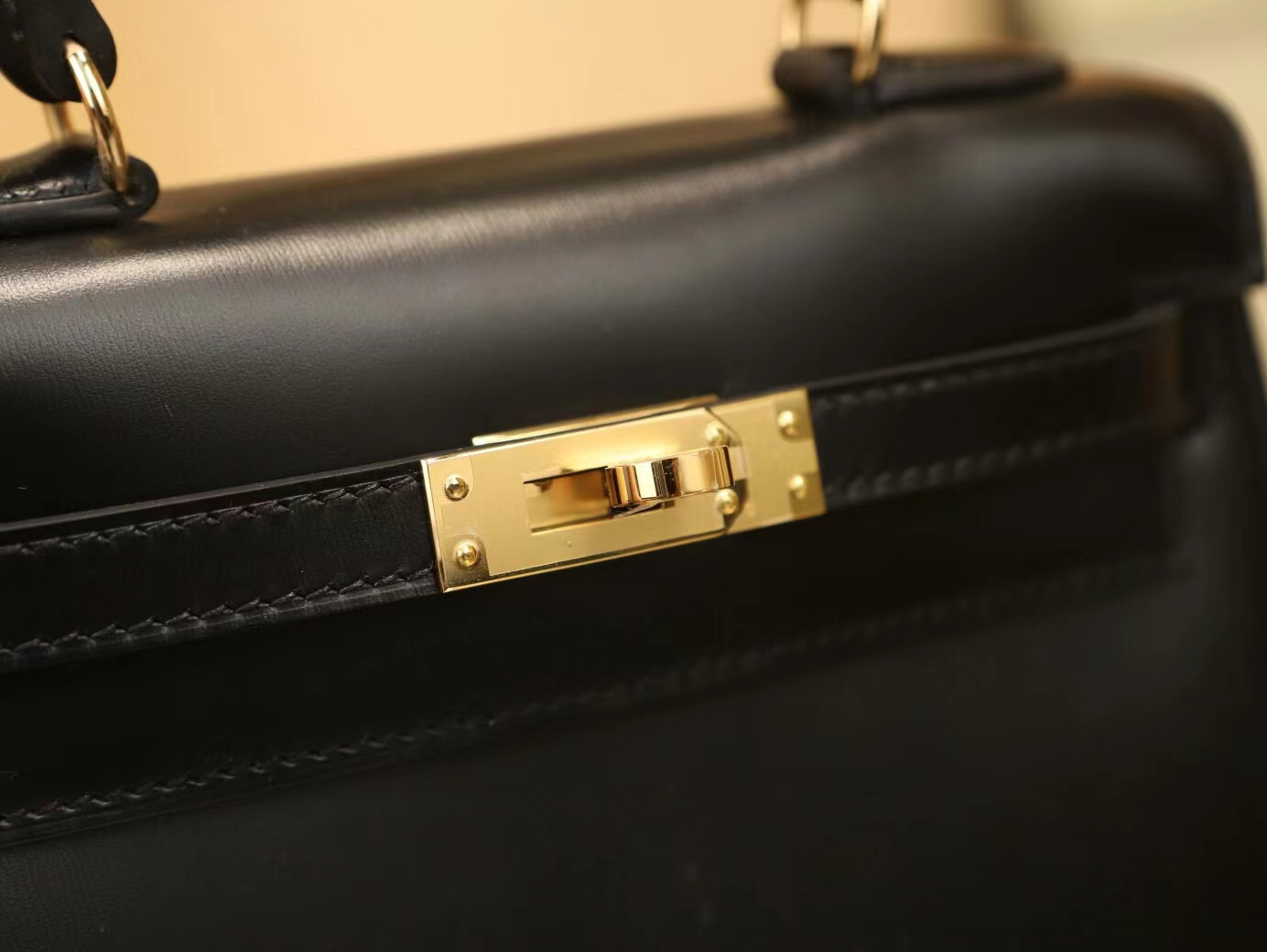 爱马仕大耳朵凯莉包 Hermes Kelly 20CM 89黑色box光面小牛皮 金扣