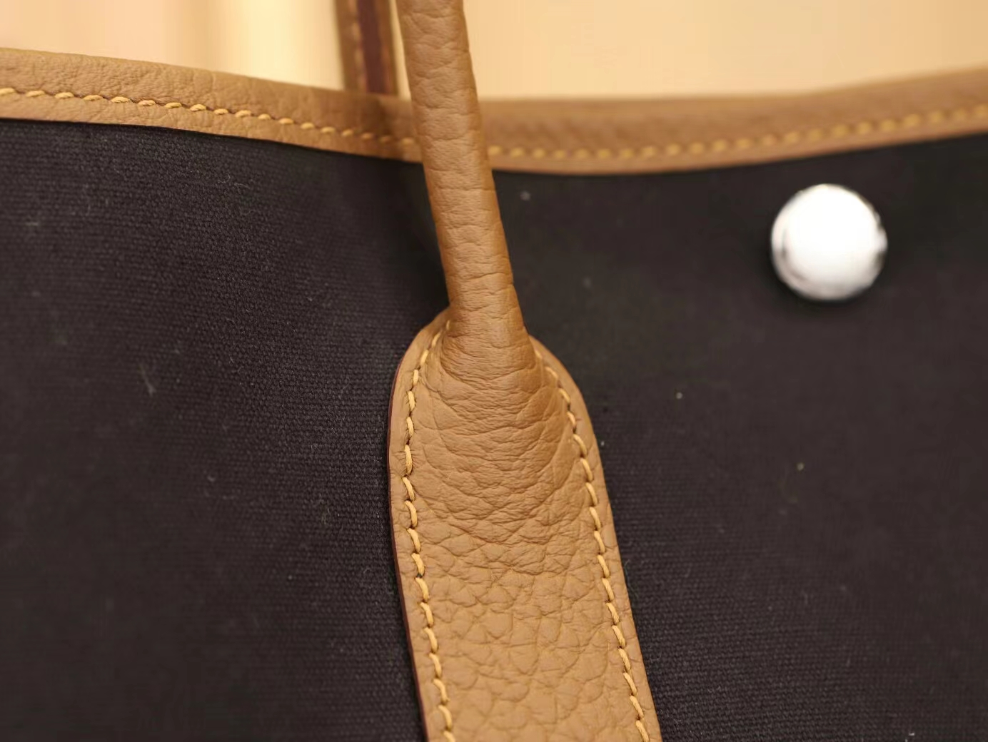 Hermes Garden Party30cm 爱马仕黑色帆布拼栗子色牛皮花园包 银扣