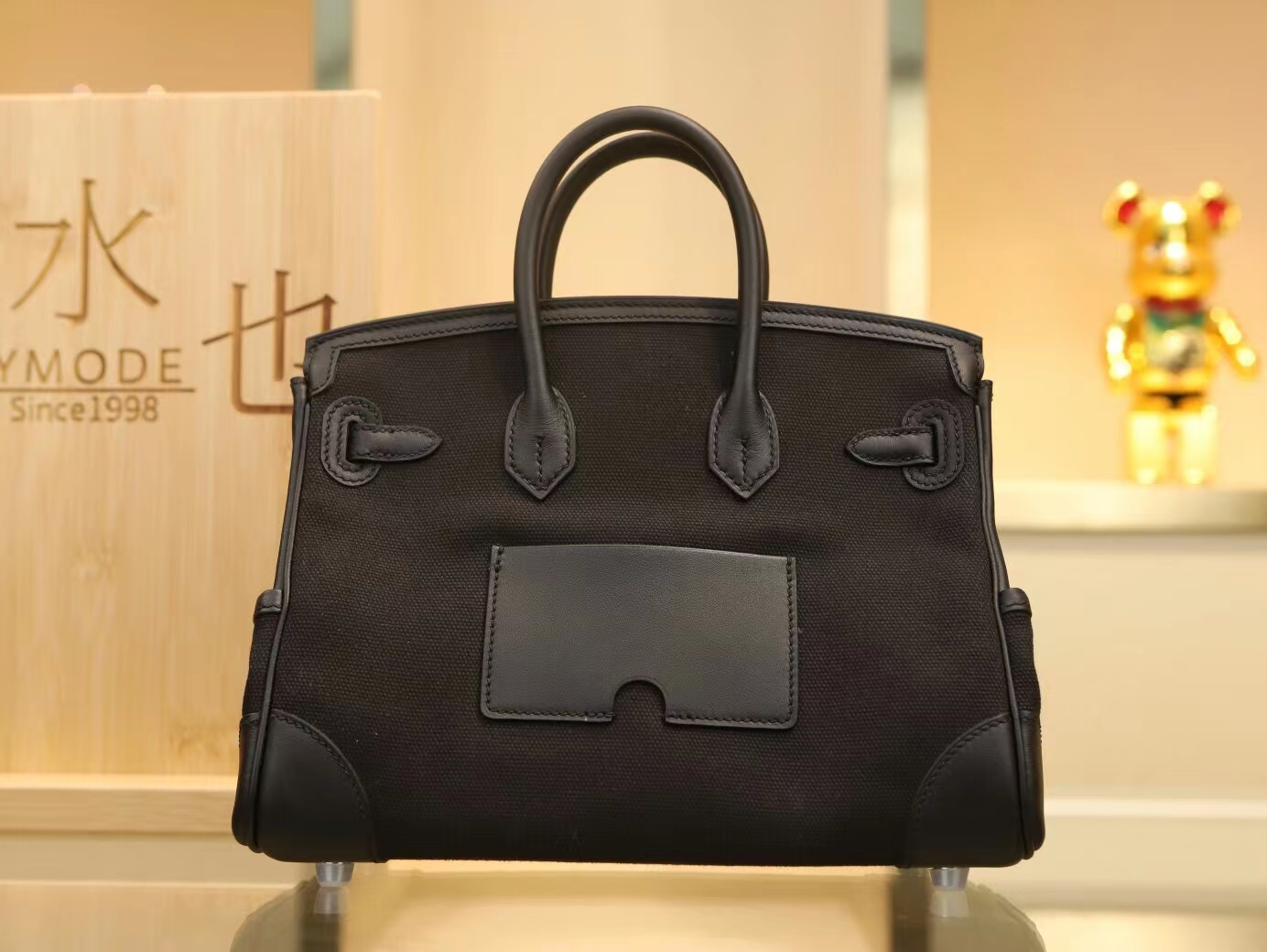 Hermes新款包包 爱马仕89黑色Toile Goeland帆布Birkin Cargo25CM