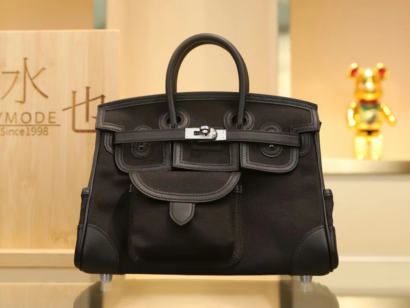 Hermes新款包包 爱马仕89黑色Toile Goeland帆布Birkin Cargo25CM