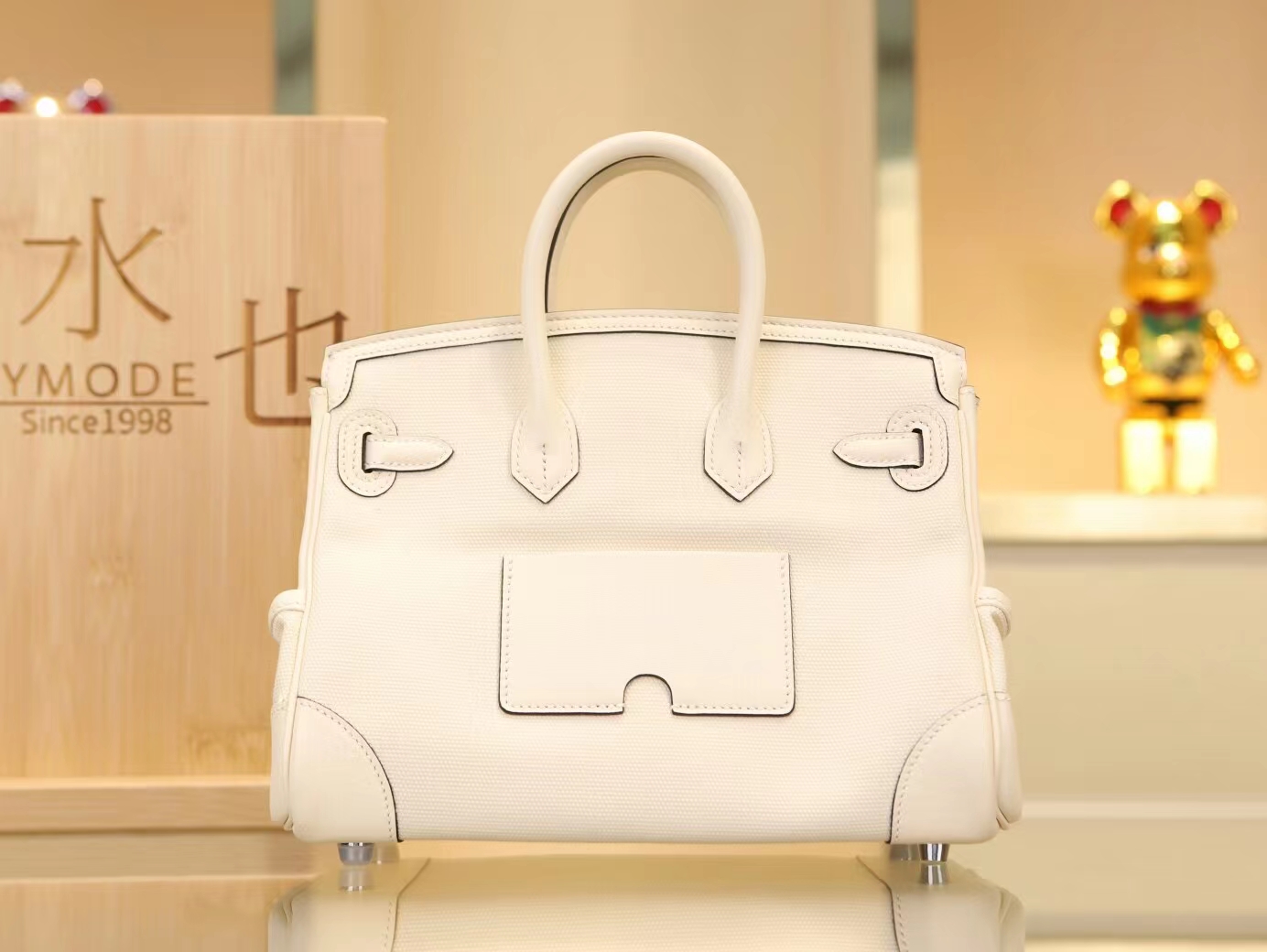 Hermes爱马仕帆布拼皮I2奶油白Nata铂金包Birkin Cargo25CM 银扣