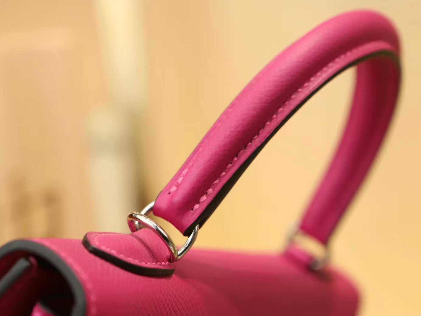 Symode爱马仕Hermes L3玫瑰紫Epsom手掌纹牛皮凯莉包Kelly 25CM 银扣