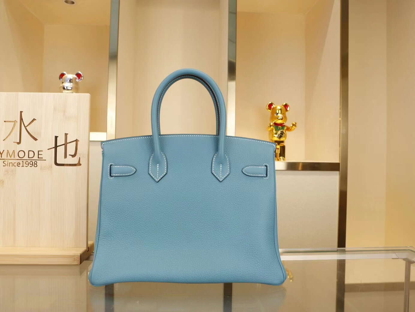 爱马仕铂金包价格 Hermes Birkin30CM CC75牛仔蓝Togo牛皮 金银扣