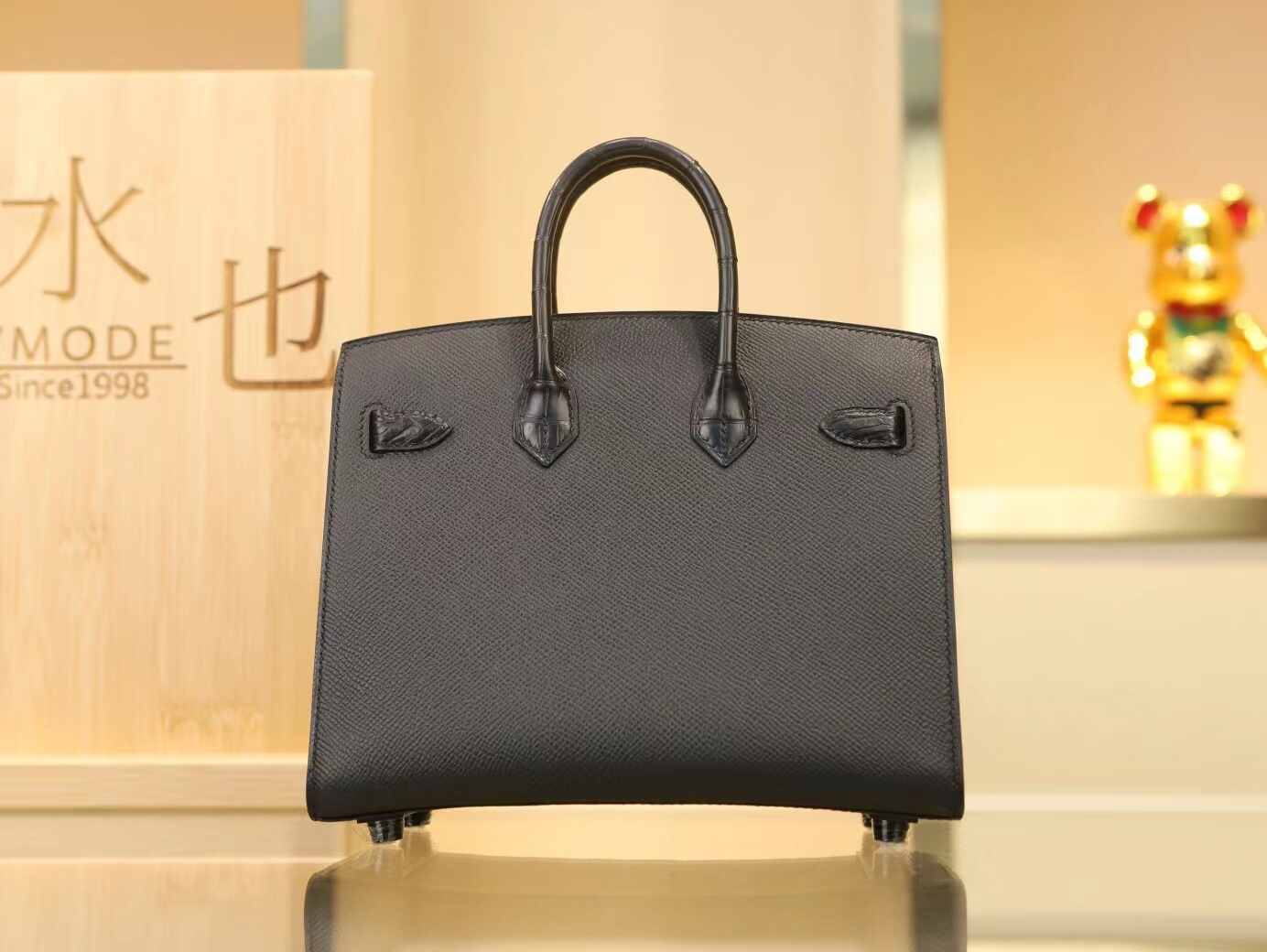 Hermes Birkin20 Faubourg 爱马仕黑色雾面鳄鱼皮拼牛皮福宝包房子包