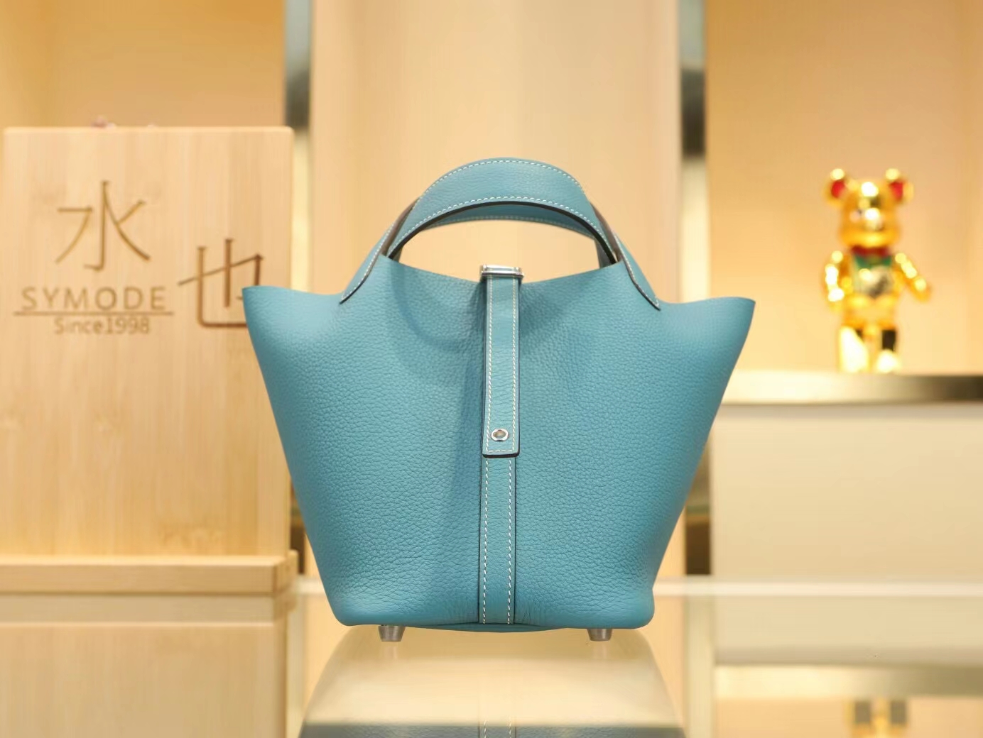 Hermes Picotin Lock18/22CM 爱马仕75牛仔蓝TC皮菜篮子包 银扣