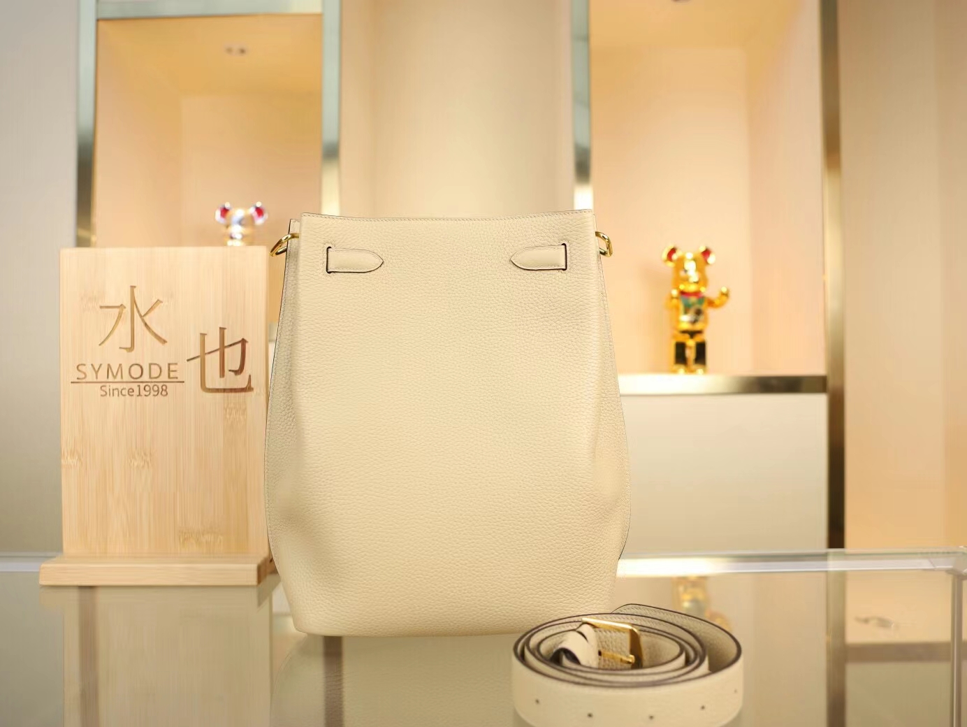 Hermes Sokelly22CM 爱马仕S2风衣灰TC牛皮单肩斜挎水桶包 金扣