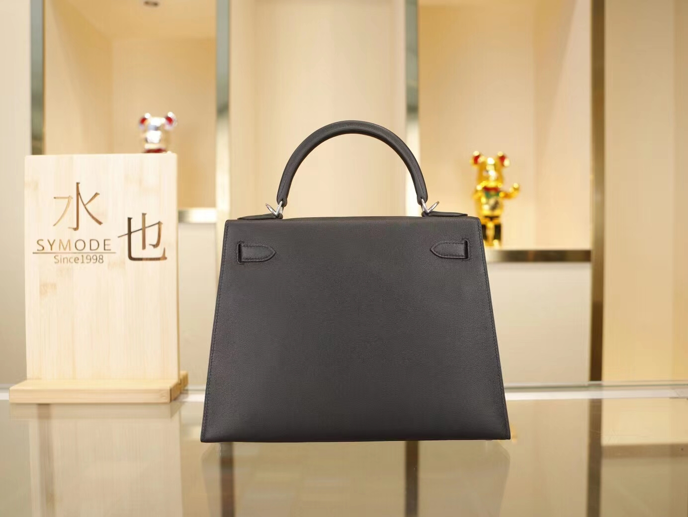 Hermes手袋 Hermes Kelly28CM新皮种monsieur皮黑色凯莉包 银扣