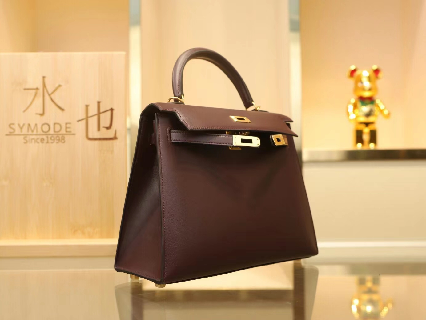 Symode Hermes爱马仕CK57波尔多酒红Box小牛皮凯莉包Kelly 25CM 金扣