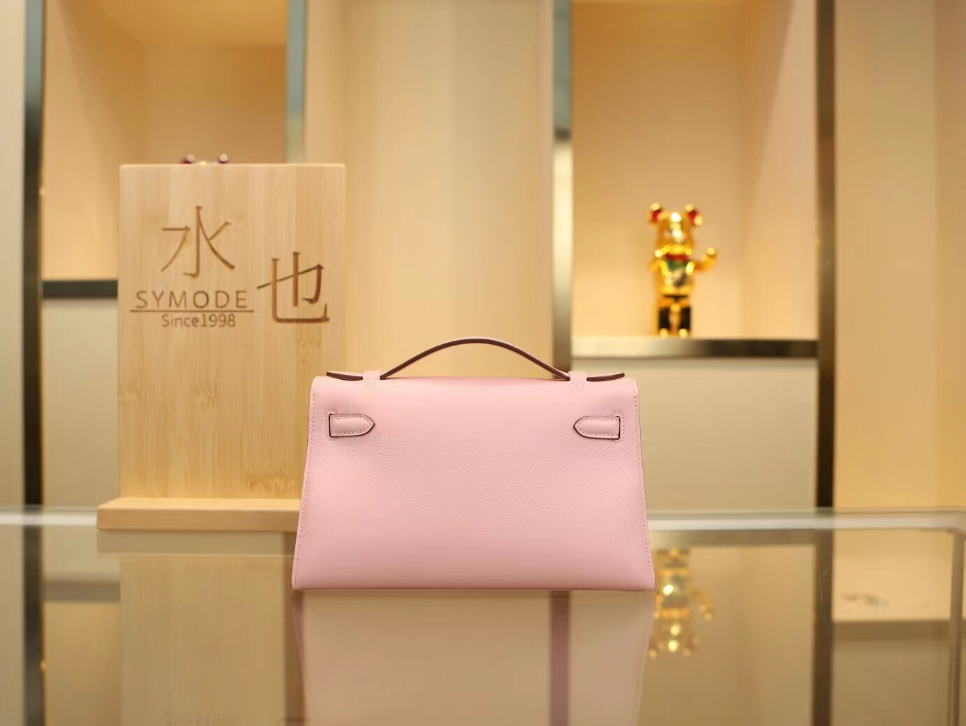 爱马仕迷你凯莉包1代 Hermes 3Q水粉色Swift牛皮Mini Kelly手拿包 银扣