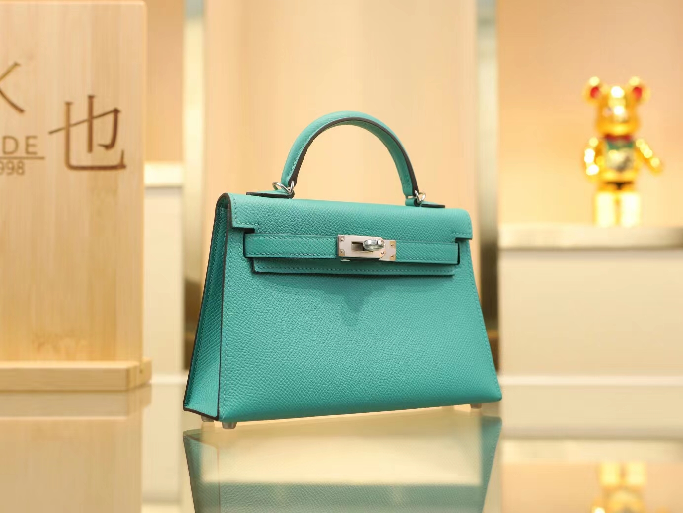 Hermes爱马仕U1维罗纳绿Epsom掌纹牛皮2代迷你凯莉包mini kelly19CM